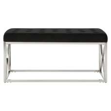 Allston Black Velvet Seating Bench With Silver Cross Frame - UK