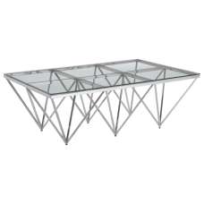 Allston Clear Glass Coffee Table With Prismatic Silver Frame - UK