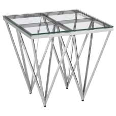 Allston Clear Glass Square End Table With Prismatic Silver Frame - UK