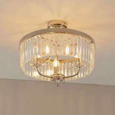 Allston Faceted Glass Semi Flush Ceiling Light In Bright Nickel - UK