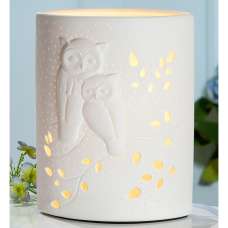 Allegan Large Porcelain Owl Design Table Lamp In White - UK