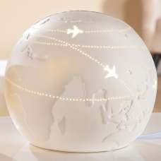 Allegan Large Porcelain World Map Table Lamp In White - UK