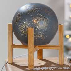 Allston Porcelain Wooden Table Lamp In Grey And Natural - UK