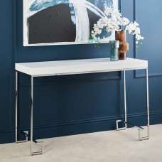 Allston White High Gloss Console Table With Chrome Frame - UK