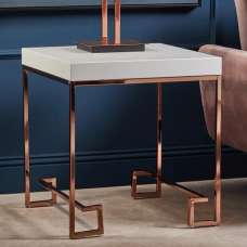 Allston White High Gloss End Table With Rose Gold Frame - UK