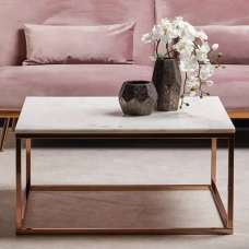 Allston White Marble Square Coffee Table With Rose Gold Frame - UK