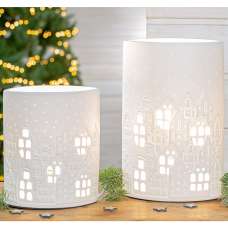 Allston White Porcelain City Light Design Table Lamps In Pair - UK
