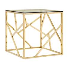 Alluras Clear Glass End Table With Champagne Gold Frame - UK
