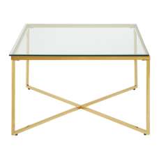 Alluras Large Clear Glass End Table With Gold Metal Frame - UK