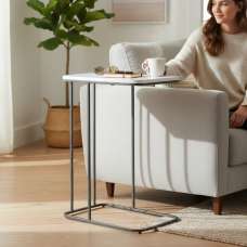 Almancil White Marble Effect Top Side Table with Tubular Steel Anthracite Base - UK