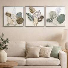 Alperton Metal Modern Botanical Trio Wall Art In Green And White - UK