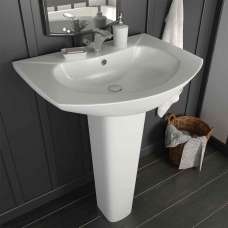Alpharetta Curved Full Pedestal Basin Without Waste 650mm Wide 1TH - White - UK