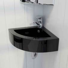 Alpharetta Wall Hung Corner Basin Without Waste 450mm Wide 1TH - Black - UK