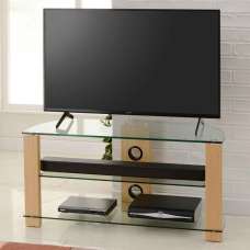 Alpine 1050mm Wooden Corner TV Stand With 3 Glass Shelves in Oak - UK