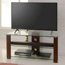 Alpine 1050mm Wooden Corner TV Stand With 2 Glass Shelves - Walnut - UK
