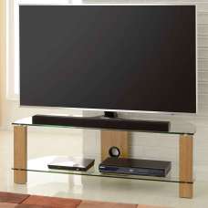 Alpine 1200mm Wooden Corner TV Stand With 2 Glass Shelves - Oak - UK