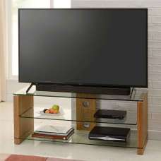 Alpine 1200mm Wooden TV Stand With 2 Glass Shelves - Oak - UK