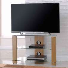 Alpine 800mm Wooden Corner TV Stand With 3 Glass Shelves - Oak - UK