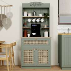 Alreno Wooden Coffee Station Cabinets with 2 Doors 1 Drawers in Green - UK