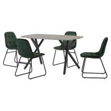 Alsip Dining Table In Concrete Effect With 4 Lyster Green Chair - UK