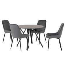 Alsip Round Concrete Dining Table With 4 Avah Grey Chairs - UK