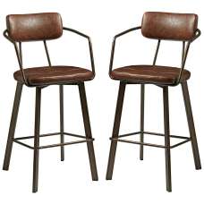 Alstan Vintage Brown Faux Leather Bar Stools In Pair - UK