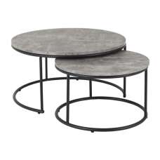 Alsip Round Wooden Set Of 2 Coffee Table In Concrete Effect - UK