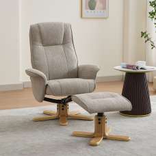 Althar Fabric Swivel Recliner Chair with Footstool in Camel - UK