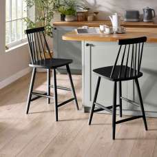 Althea Black Wooden Bar Stools in Pair - UK