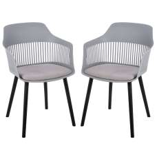 Altona Grey Plastic Dining Chairs With Fabric Seat In Pair - UK