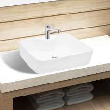 Altoona Rectangular Countertop Basin Without Waste 480mm Wide 1TH - White - UK