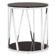 Alvara Round Black Glass Top Side Table With Chrome Frame - UK