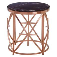 Alvara Round Black Marble Top Side Table With Rose Gold Frame - UK