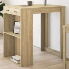 Alvero Wooden Rectangular Bar Table With 1 Drawer In Sonoma Oak - UK