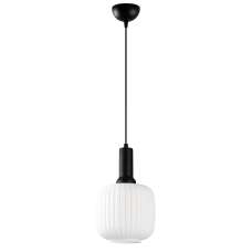 Asker Metal Cylindrical Ribbed Glass Pendant Light in Black and White - UK