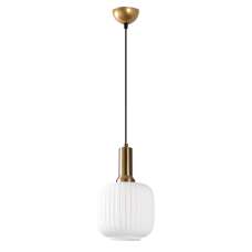 Asker Metal Cylindrical Ribbed Glass Pendant Light in Gold and Black - UK