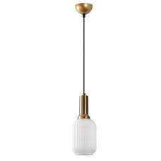 Asker Metal Cylindrical Ribbed Glass Pendant Light in Gold and White - UK