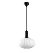 Asker Metal Oval Ribbed Glass Pendant Light in Black and White - UK