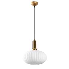 Asker Metal Oval Ribbed Glass Pendant Light in Gold and White - UK