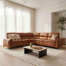 Alzaro Leather Electric Recliner Corner Sofa in Tan - UK