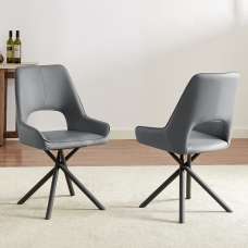 Amaari Grey PU leather Dining Chairs with Anthracite Legs In Pair - UK