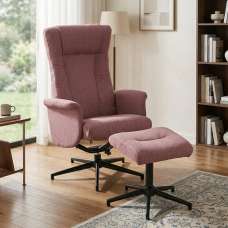 Amarillo Fabric Recliner Chair With Stool in Rose - UK