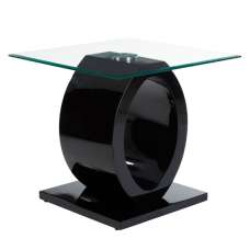 Amelia Clear Glass Top Side Table With Black High Gloss Base - UK