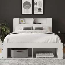 Americus Wooden Ottoman Storage Double Bed - White - UK