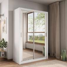 Ames Mirrored Wardrobe With 2 Sliding Doors In White - UK