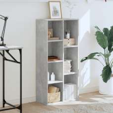 Ames Wooden Bookcase With 7 Compartment In Concrete Grey - UK