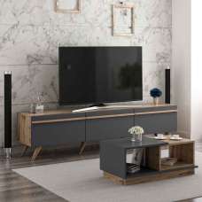 Amsterdam Wooden TV Stand and Coffee Table Set in Anthracite and Walnut - UK