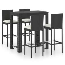 Amy Large Poly Rattan Bar Table With 4 Audriana Chairs In Black - UK