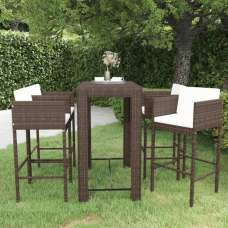 Amy Large Poly Rattan Bar Table With 4 Avyanna Chairs In Brown - UK