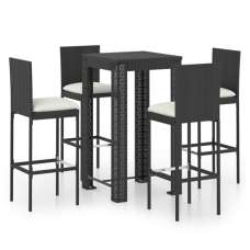 Amy Small Poly Rattan Bar Table With 4 Audriana Chairs In Black - UK